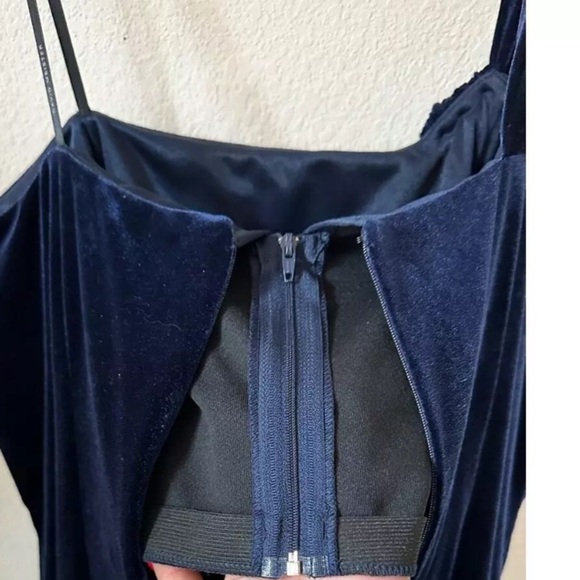 Vintage David Meister Navy Blue Velvet Bow One Shoulder Dress Size 10 Medium M - Picture 4 of 7